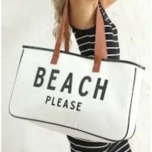 Stylish White and Tan Beach Tote